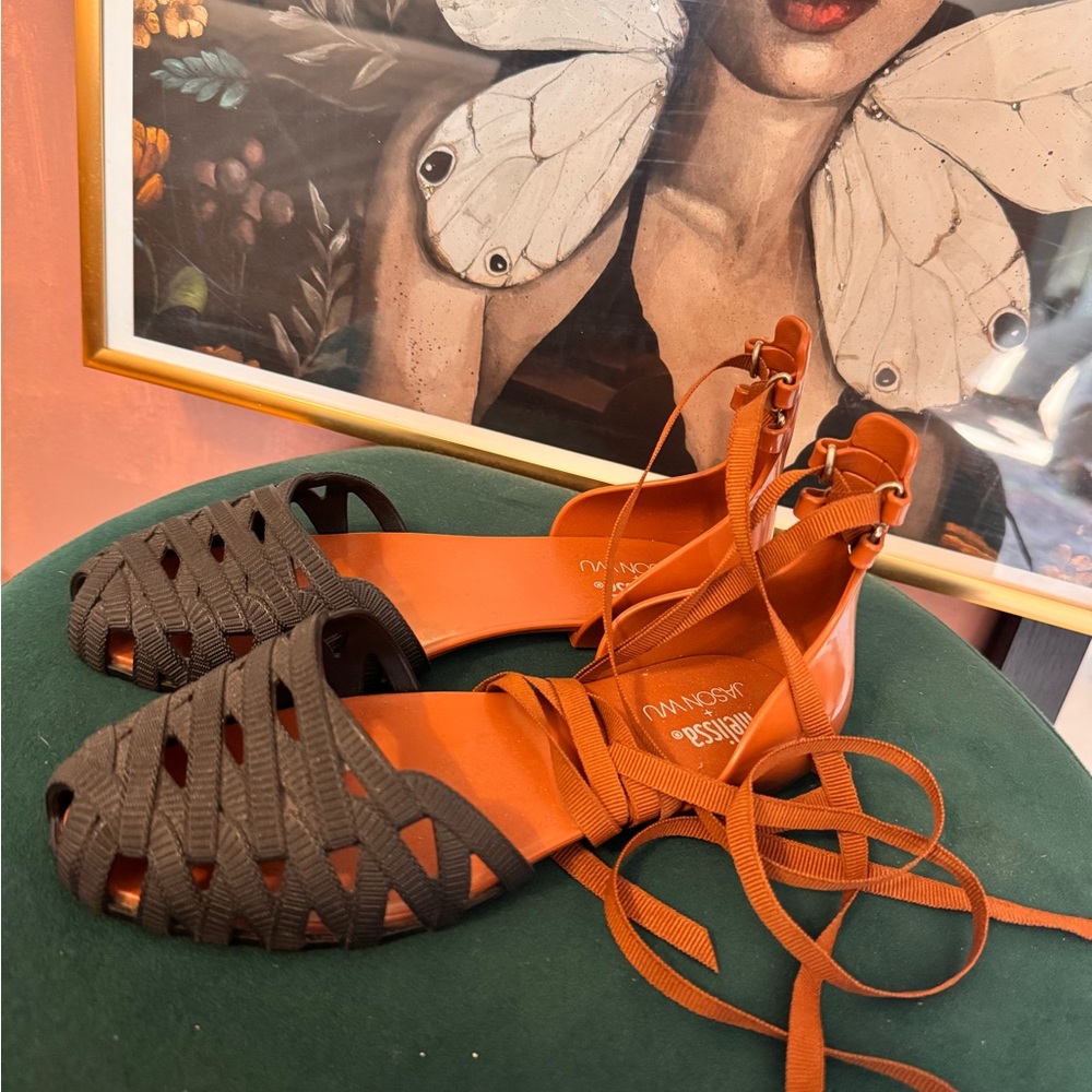 Melissa Black and Brown Lace-Up Flats